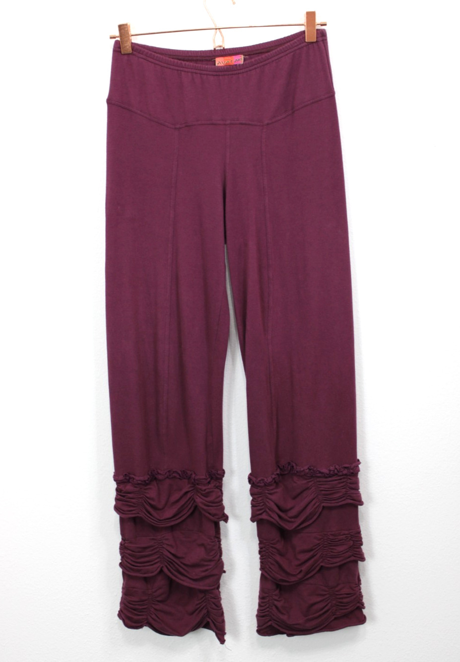 Avatar Full Length Pants Women's S Maroon Ruffle Ruched Boho Yoga Fairycore